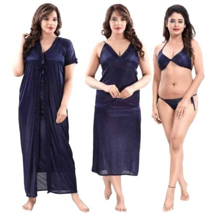 Stylish 4 Part Night Dress Set – Free Size Comfort